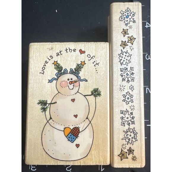 Uptown Rubber Stamps Love Is At The Heart Of It Snowman & Snowflake Border - Picture 1 of 4